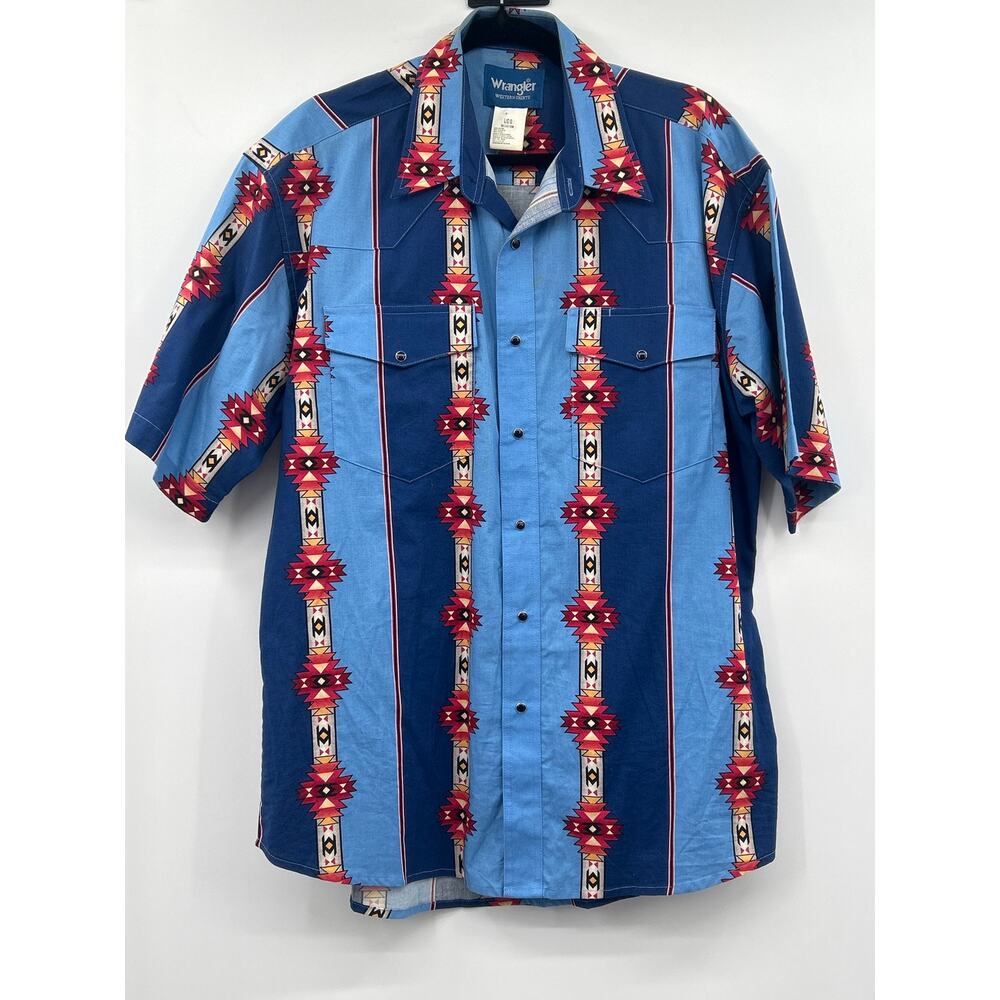 Wrangler Western Aztec Print Button Up Shirt L Southwest Cotton Cowboy Rodeo